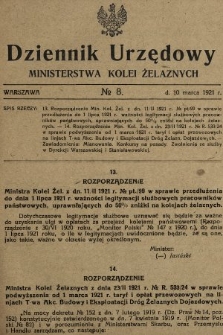 Dziennik Urzędowy Ministerstwa Kolei Żelaznych. 1921, nr 8