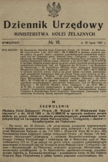 Dziennik Urzędowy Ministerstwa Kolei Żelaznych. 1921, nr 18