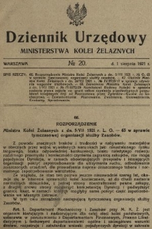 Dziennik Urzędowy Ministerstwa Kolei Żelaznych. 1921, nr 20