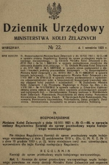 Dziennik Urzędowy Ministerstwa Kolei Żelaznych. 1921, nr 22