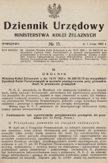 Dziennik Urzędowy Ministerstwa Kolei Żelaznych. 1922, nr 15