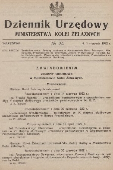 Dziennik Urzędowy Ministerstwa Kolei Żelaznych. 1922, nr 24