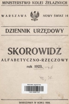 Dziennik Urzędowy Ministerstwa Kolei Żelaznych. 1923, skorowidz alfabetyczno-rzeczowy