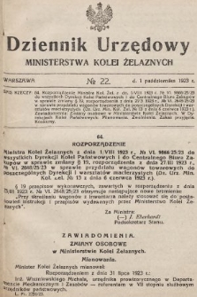 Dziennik Urzędowy Ministerstwa Kolei Żelaznych. 1923, nr 22