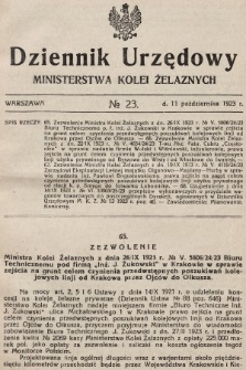 Dziennik Urzędowy Ministerstwa Kolei Żelaznych. 1923, nr 23