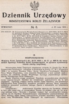 Dziennik Urzędowy Ministerstwa Kolei Żelaznych. 1924, nr 8
