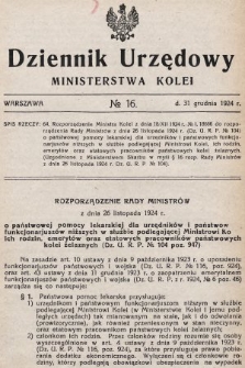 Dziennik Urzędowy Ministerstwa Kolei. 1924, nr 16
