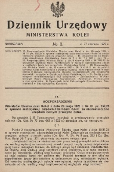 Dziennik Urzędowy Ministerstwa Kolei. 1925, nr 8