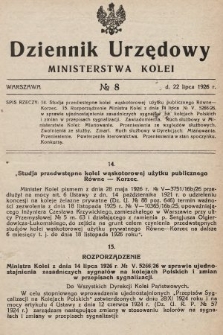 Dziennik Urzędowy Ministerstwa Kolei. 1926, nr 8