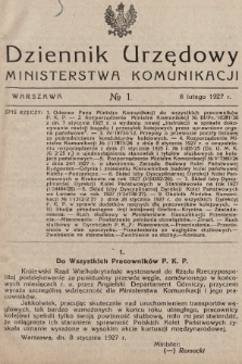 Dziennik Urzędowy Ministerstwa Komunikacji. 1927, nr 1