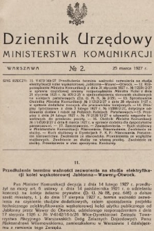 Dziennik Urzędowy Ministerstwa Komunikacji. 1927, nr 2