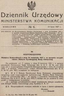 Dziennik Urzędowy Ministerstwa Komunikacji. 1927, nr 6