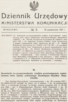 Dziennik Urzędowy Ministerstwa Komunikacji. 1927, nr 9