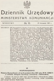 Dziennik Urzędowy Ministerstwa Komunikacji. 1927, nr 10