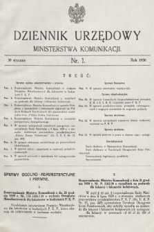 Dziennik Urzędowy Ministerstwa Komunikacji. 1930, nr 1