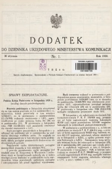 Dziennik Urzędowy Ministerstwa Komunikacji. 1930, dodatek do nr 1