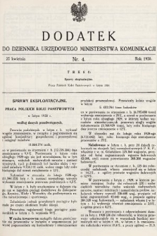 Dziennik Urzędowy Ministerstwa Komunikacji. 1930, dodatek do nr 4