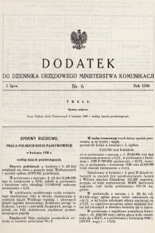 Dziennik Urzędowy Ministerstwa Komunikacji. 1930, dodatek do nr 6
