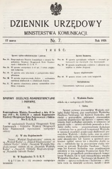 Dziennik Urzędowy Ministerstwa Komunikacji. 1930, nr 7