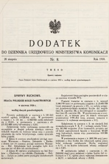 Dziennik Urzędowy Ministerstwa Komunikacji. 1930, dodatek do nr 8