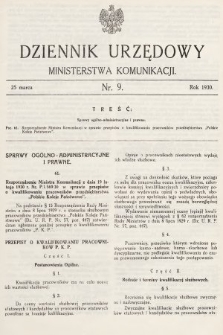 Dziennik Urzędowy Ministerstwa Komunikacji. 1930, nr 9