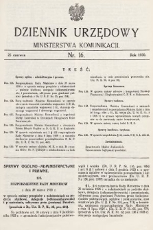 Dziennik Urzędowy Ministerstwa Komunikacji. 1930, nr 16