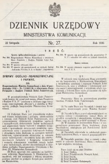 Dziennik Urzędowy Ministerstwa Komunikacji. 1930, nr 27