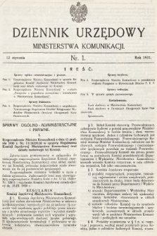 Dziennik Urzędowy Ministerstwa Komunikacji. 1931, nr 1