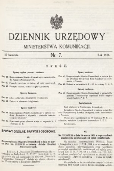 Dziennik Urzędowy Ministerstwa Komunikacji. 1931, nr 7