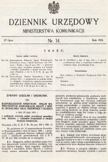 Dziennik Urzędowy Ministerstwa Komunikacji. 1931, nr 14