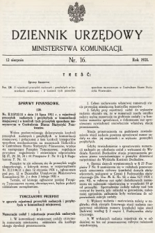 Dziennik Urzędowy Ministerstwa Komunikacji. 1931, nr 16