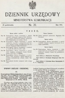Dziennik Urzędowy Ministerstwa Komunikacji. 1931, nr 20