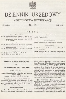 Dziennik Urzędowy Ministerstwa Komunikacji. 1931, nr 23