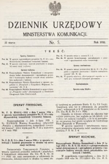 Dziennik Urzędowy Ministerstwa Komunikacji. 1932, nr 5