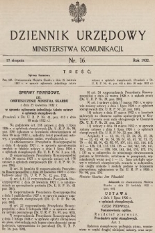 Dziennik Urzędowy Ministerstwa Komunikacji. 1932, nr 16