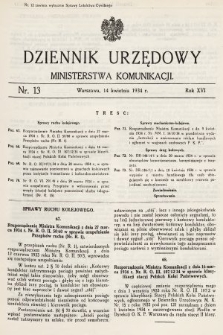 Dziennik Urzędowy Ministerstwa Komunikacji. 1934, nr 13