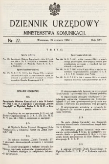 Dziennik Urzędowy Ministerstwa Komunikacji. 1934, nr 22