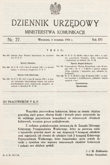 Dziennik Urzędowy Ministerstwa Komunikacji. 1934, nr 27
