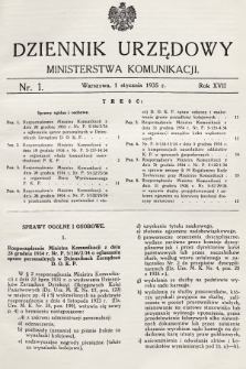 Dziennik Urzędowy Ministerstwa Komunikacji. 1935, nr 1