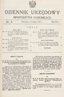 Dziennik Urzędowy Ministerstwa Komunikacji. 1935, nr 5