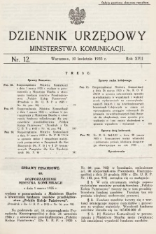 Dziennik Urzędowy Ministerstwa Komunikacji. 1935, nr 12