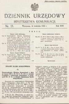 Dziennik Urzędowy Ministerstwa Komunikacji. 1935, nr 13