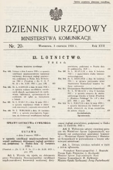 Dziennik Urzędowy Ministerstwa Komunikacji. 1935, nr 20