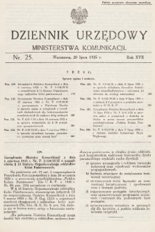 Dziennik Urzędowy Ministerstwa Komunikacji. 1935, nr 25