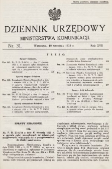 Dziennik Urzędowy Ministerstwa Komunikacji. 1935, nr 31