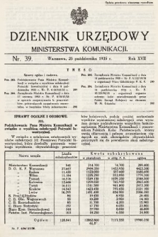 Dziennik Urzędowy Ministerstwa Komunikacji. 1935, nr 39
