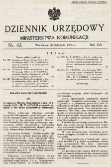 Dziennik Urzędowy Ministerstwa Komunikacji. 1935, nr 43