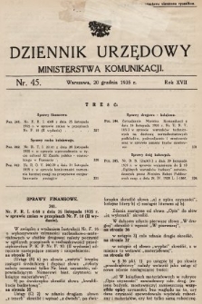 Dziennik Urzędowy Ministerstwa Komunikacji. 1935, nr 45