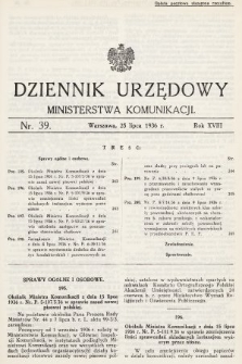 Dziennik Urzędowy Ministerstwa Komunikacji. 1936, nr 39