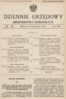 Dziennik Urzędowy Ministerstwa Komunikacji. 1936, nr 54